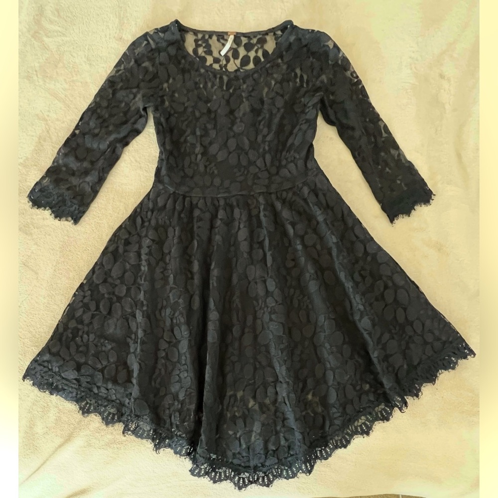 Free People Black Lace Asymmetrical Dress